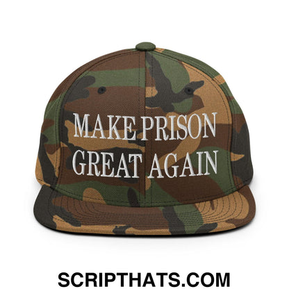 Make Prison Great Again Embroidered Flat Bill Brim Snapback Hat Green Camo