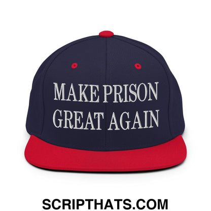 Make Prison Great Again Embroidered Flat Bill Brim Snapback Hat Navy Red