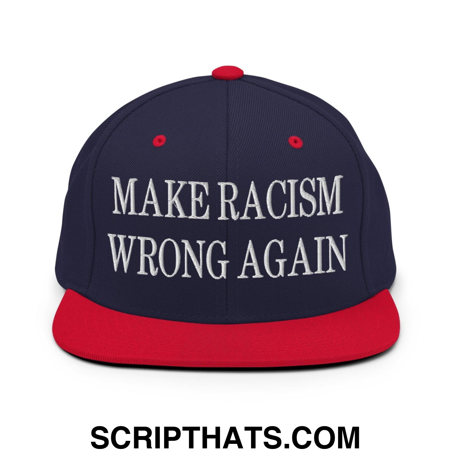 Make Racism Wrong Again Embroidered Flat Bill Brim Snapback Hat Navy Red
