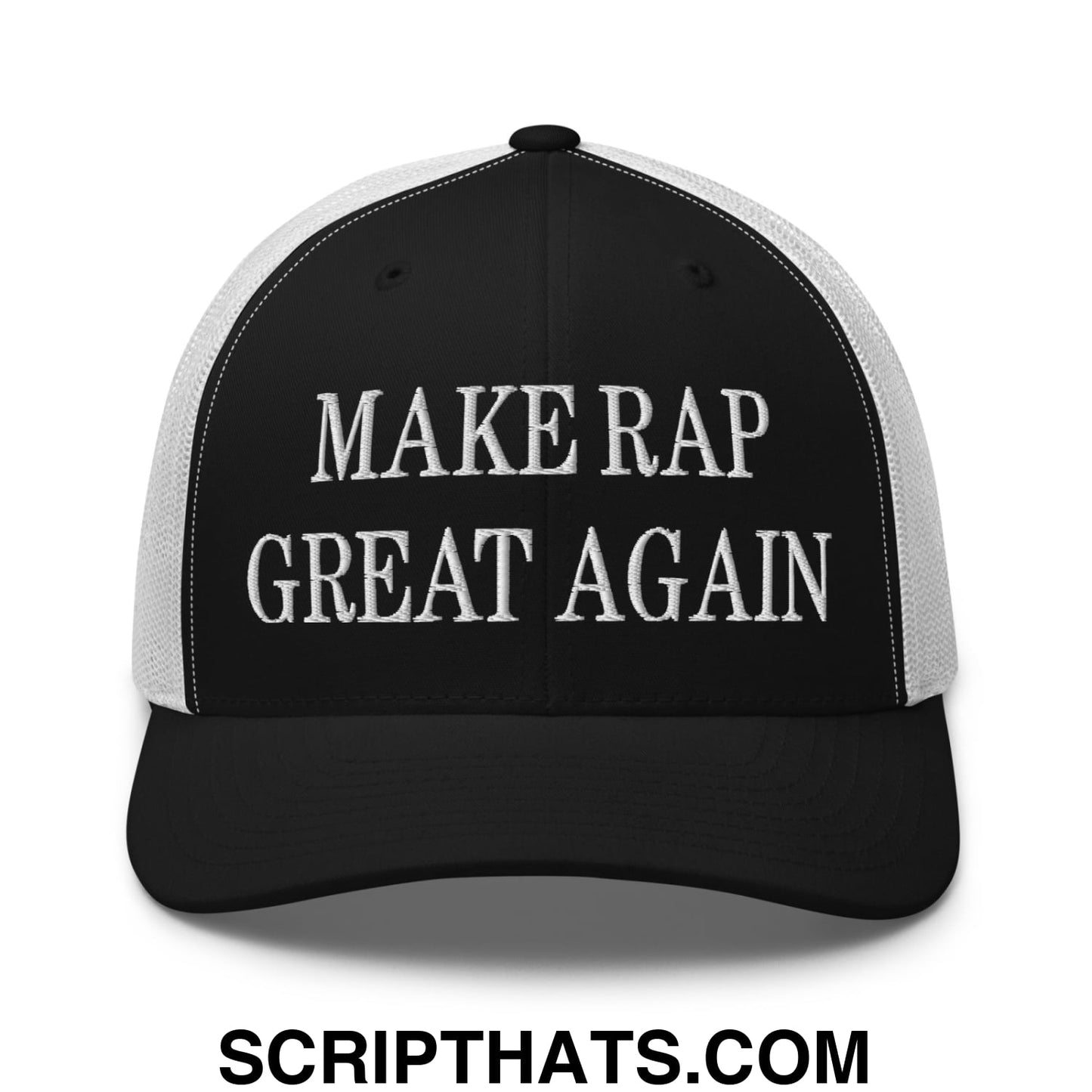 Make Rap Great Again Embroidered Mesh Trucker Hat Black White