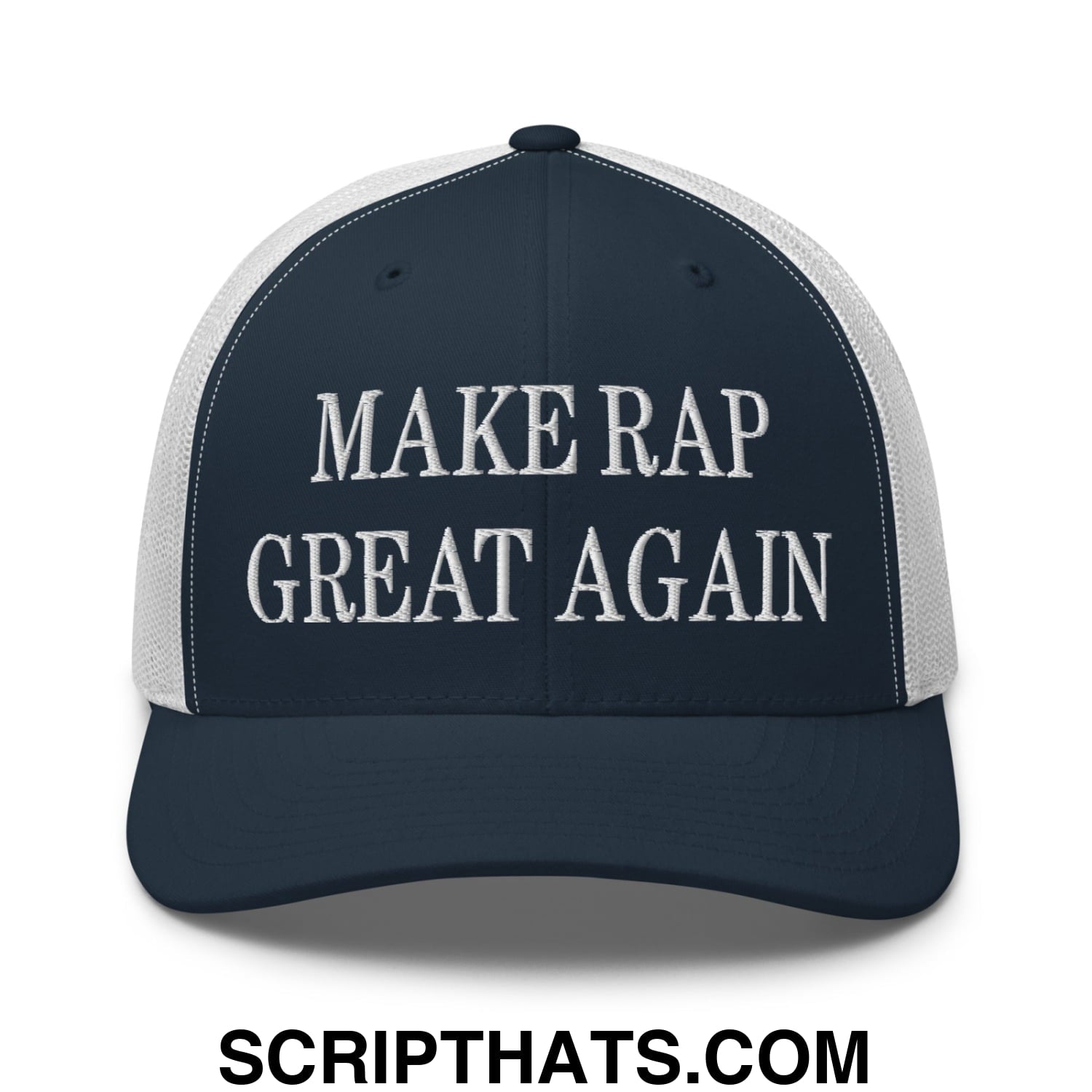 Make Rap Great Again Embroidered Mesh Trucker Hat Navy White