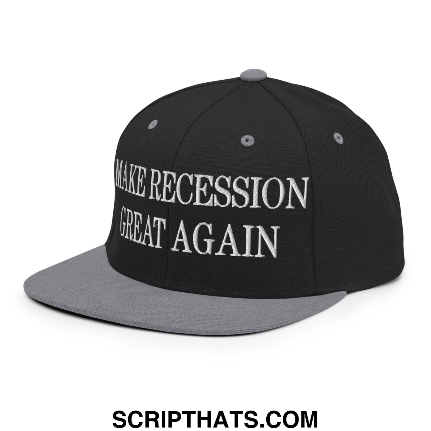 Make Recession Great Again Embroidered Flat Bill Brim Snapback Hat Black Silver