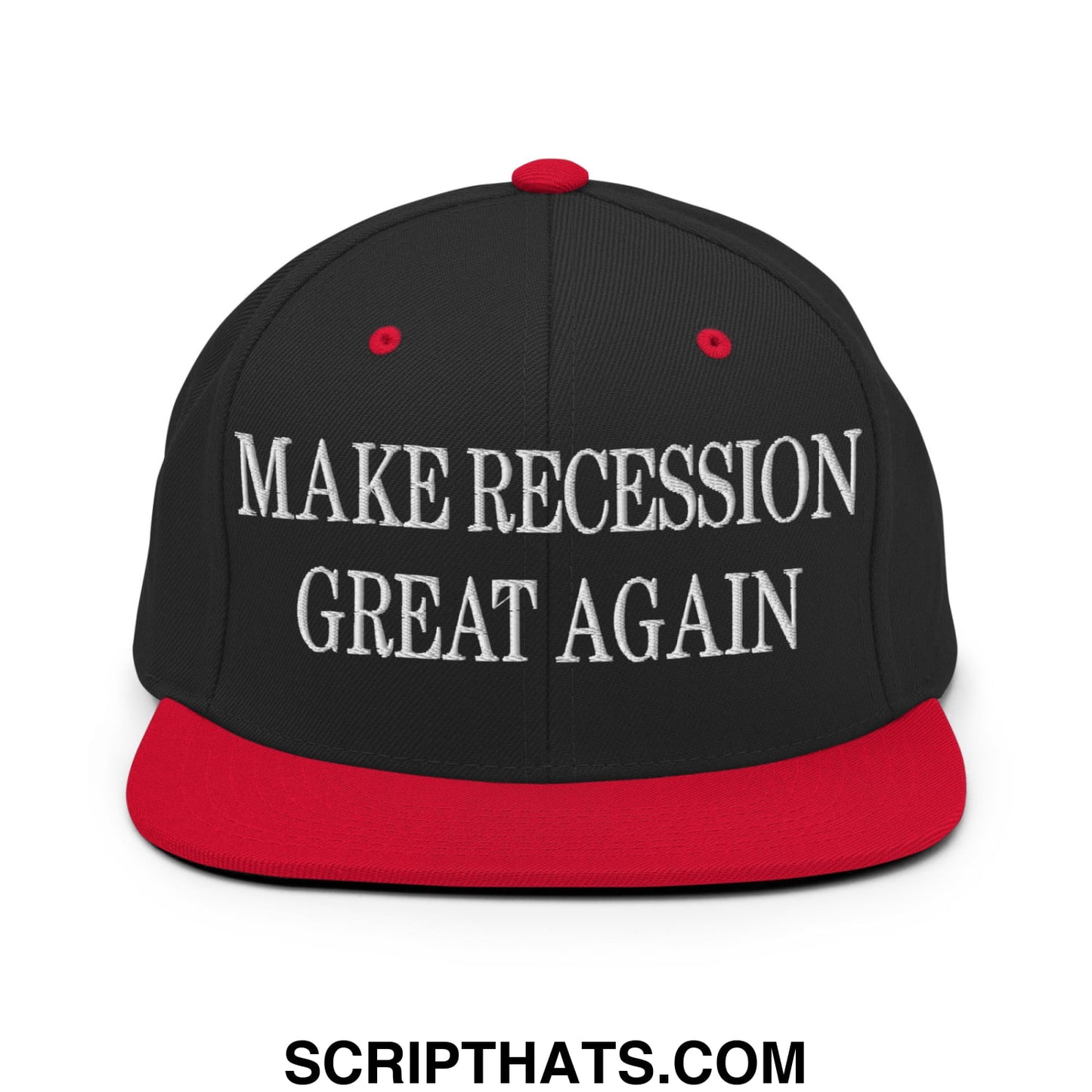 Make Recession Great Again Embroidered Flat Bill Brim Snapback Hat Black Red