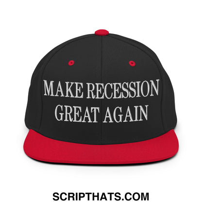 Make Recession Great Again Embroidered Flat Bill Brim Snapback Hat Black Red