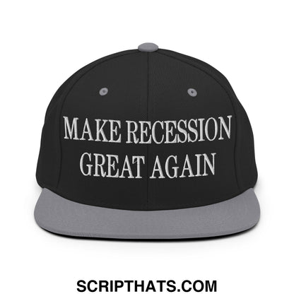 Make Recession Great Again Embroidered Flat Bill Brim Snapback Hat Black Silver