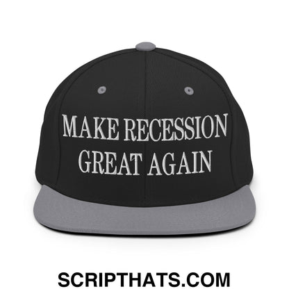 Make Recession Great Again Embroidered Flat Bill Brim Snapback Hat Black Silver