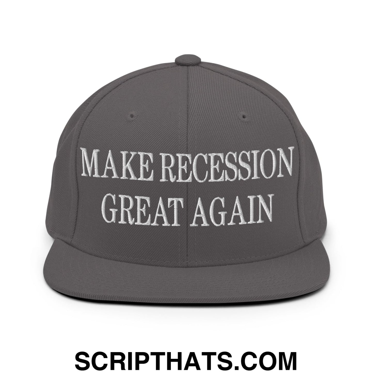 Make Recession Great Again Embroidered Flat Bill Brim Snapback Hat Dark Grey