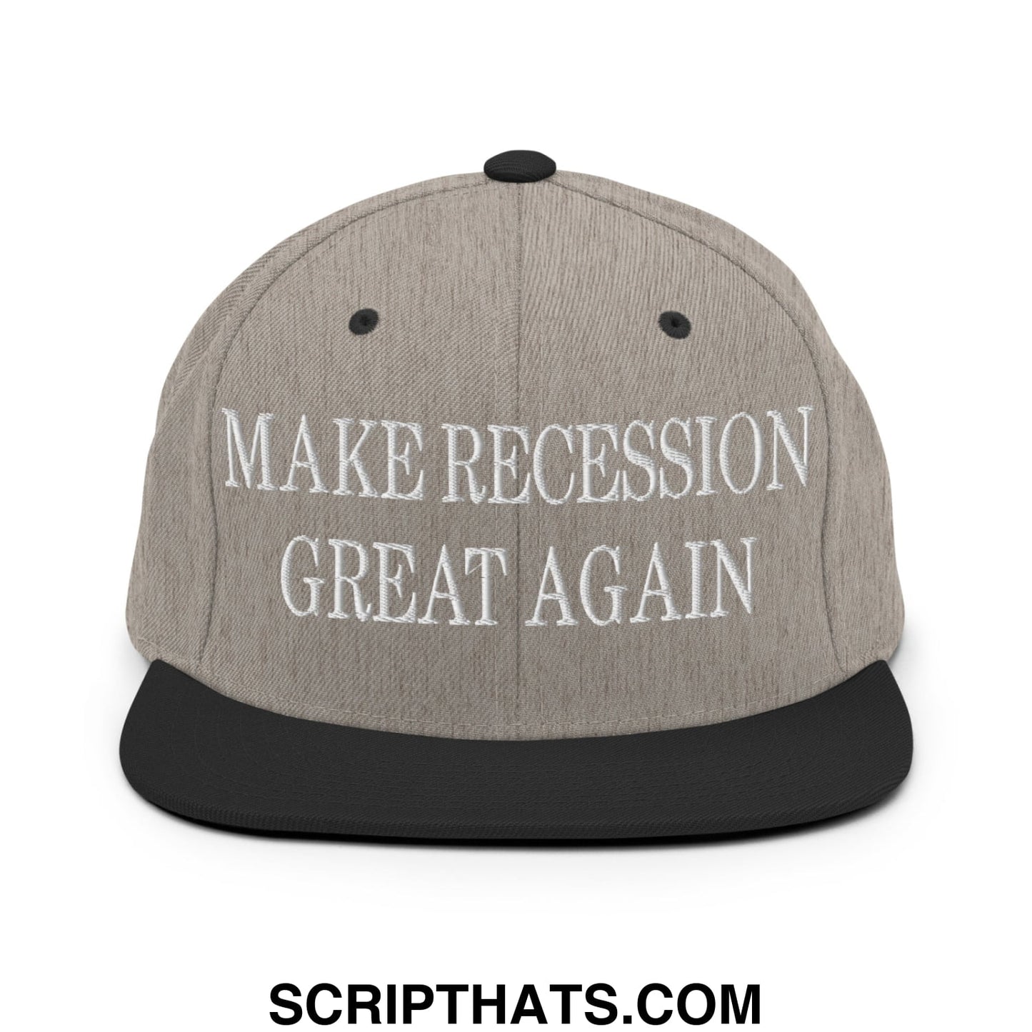 Make Recession Great Again Embroidered Flat Bill Brim Snapback Hat Heather Black
