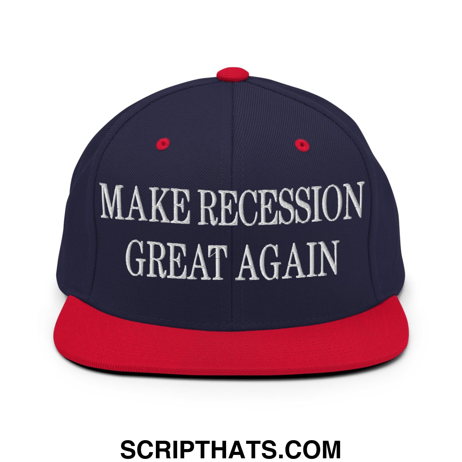 Make Recession Great Again Embroidered Flat Bill Brim Snapback Hat Navy Red