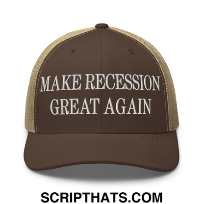 Make Recession Great Again Embroidered Mesh Trucker Hat Brown Khaki