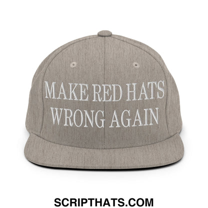 Gray embroidered flat bill snapback hat with white text make red hats wrong again for casual wear