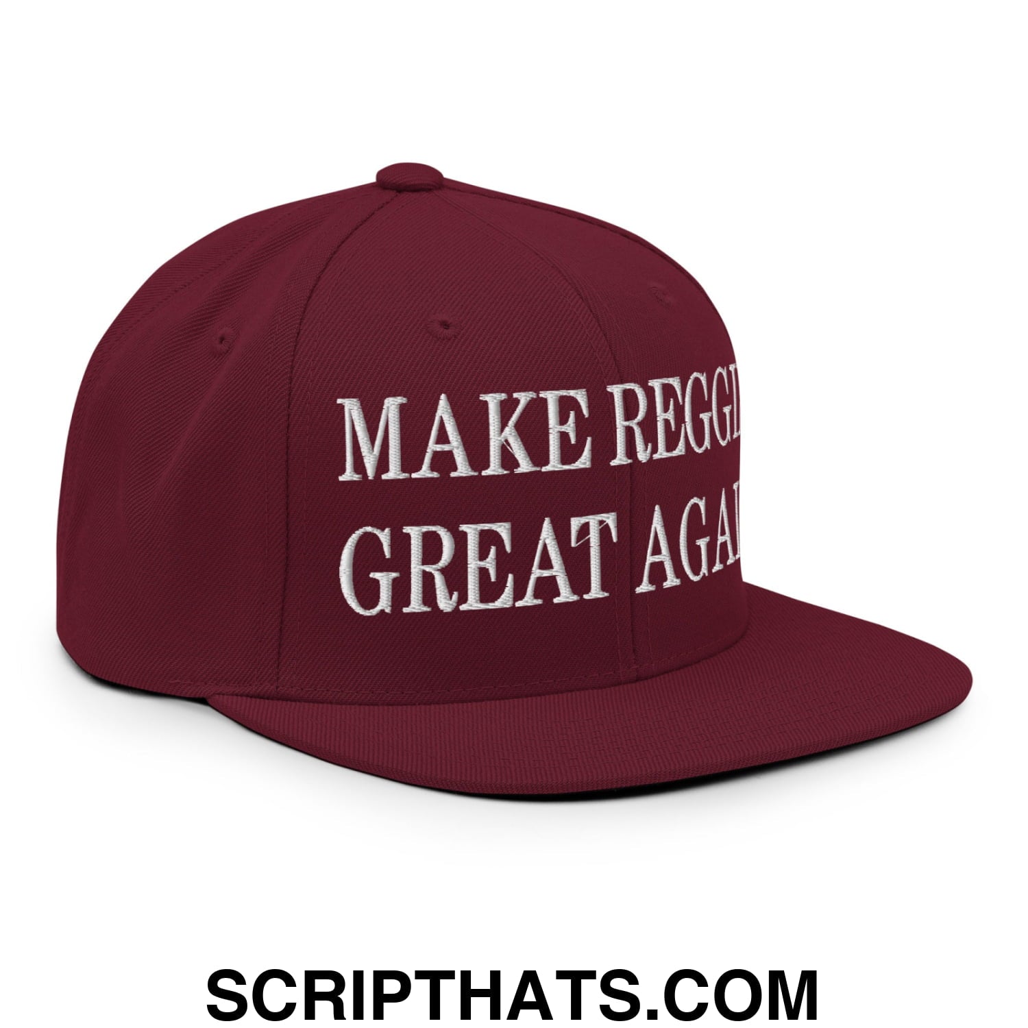 Make Reggie Great Again Embroidered Flat Bill Brim Snapback Hat Maroon