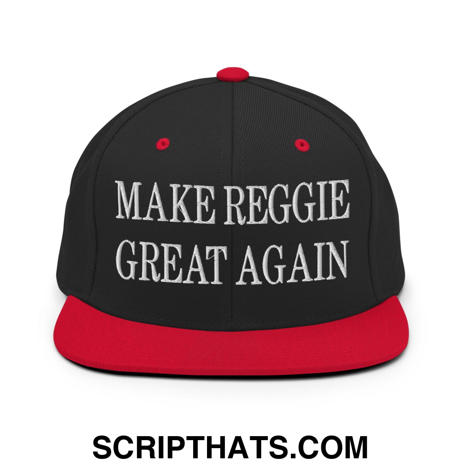Make Reggie Great Again Embroidered Flat Bill Brim Snapback Hat Black Red