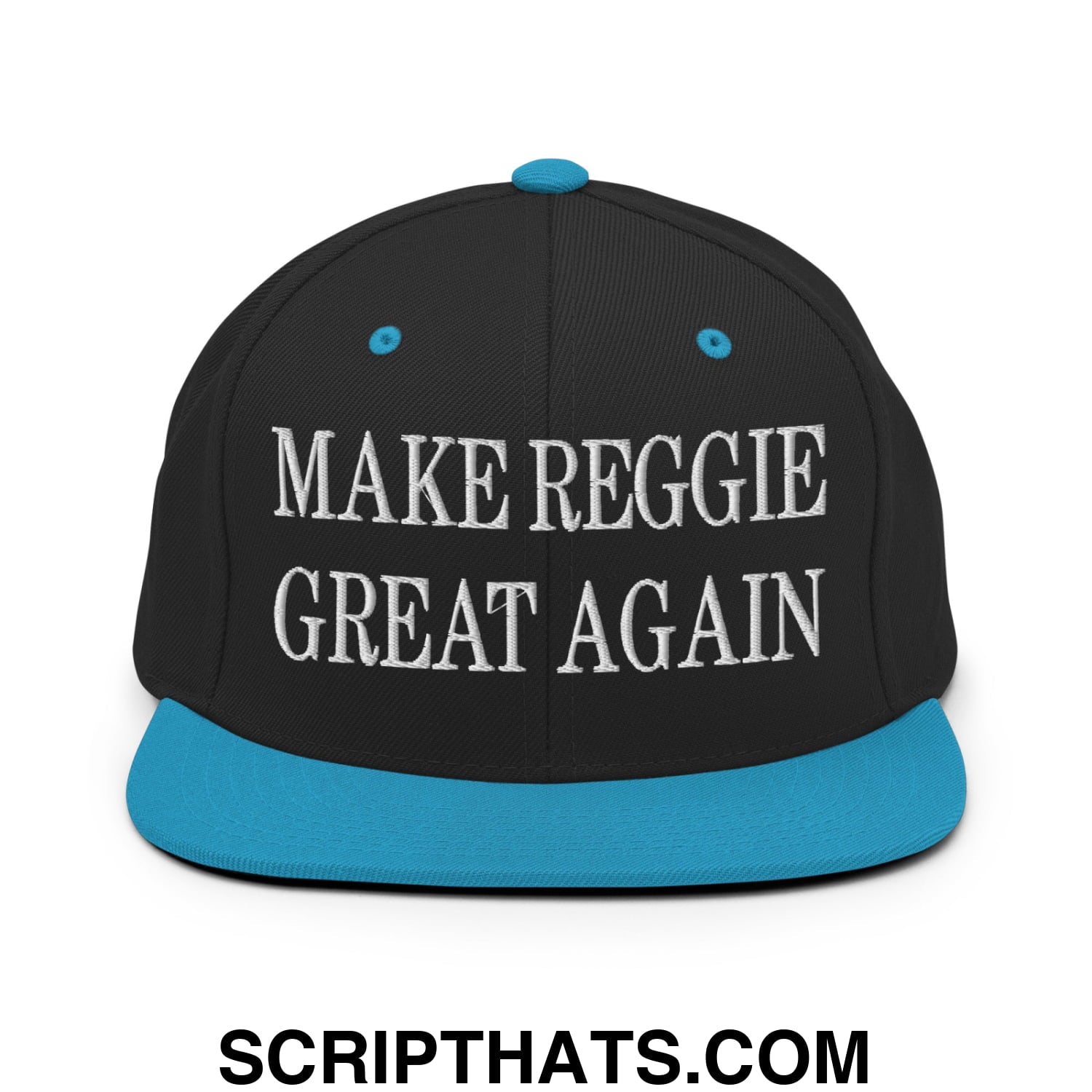 Make Reggie Great Again Embroidered Flat Bill Brim Snapback Hat Black Teal