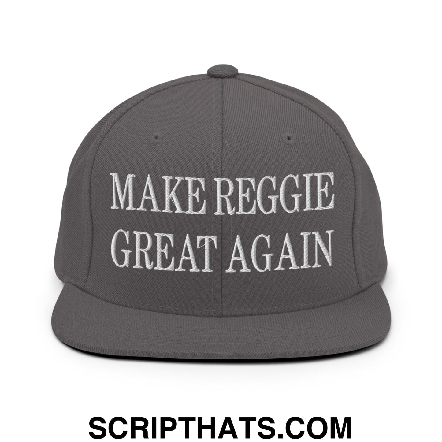 Make Reggie Great Again Embroidered Flat Bill Brim Snapback Hat Dark Grey