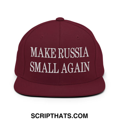 Maroon snapback cap with white embroidered text make russia small again flat bill brim for casual wear