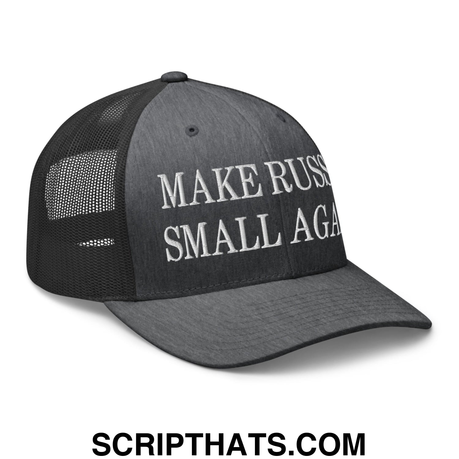 Make Russia Small Again Embroidered Mesh Trucker Hat Dark Heather Gray