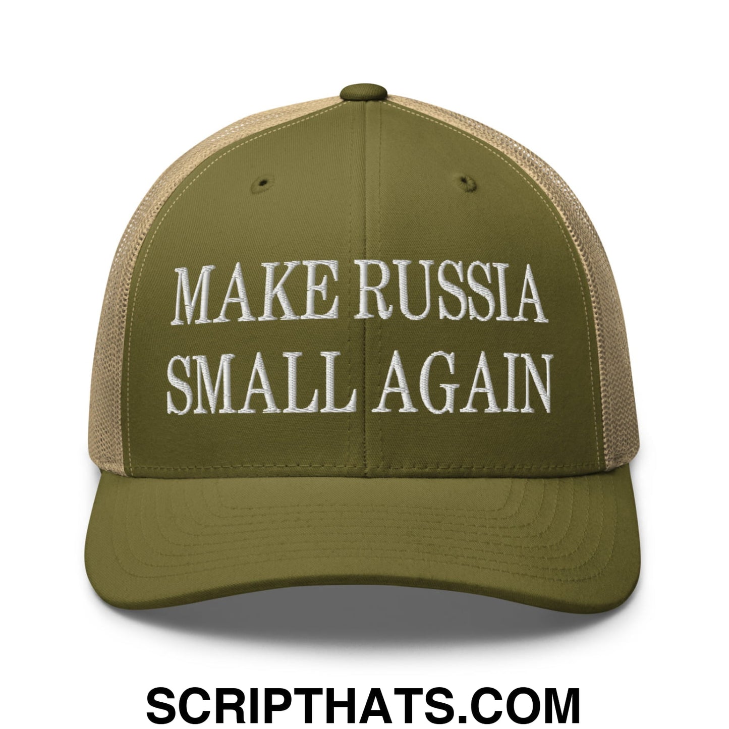 Make Russia Small Again Embroidered Mesh Trucker Hat Moss Khaki
