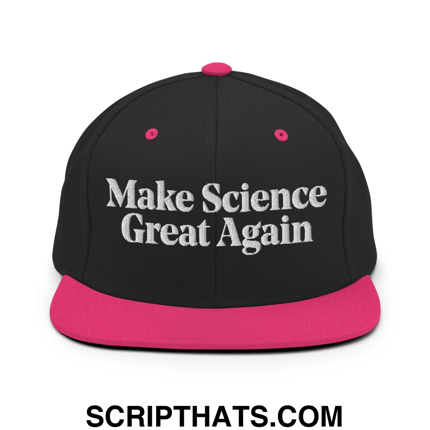 Make Science Great Again Embroidered Flat Bill Brim Snapback Hat Black Neon Pink