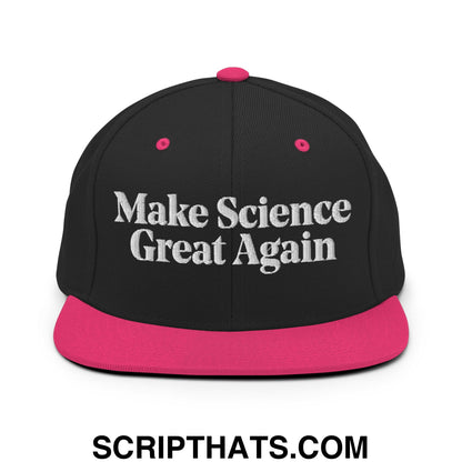 Make Science Great Again Embroidered Flat Bill Brim Snapback Hat Black Neon Pink