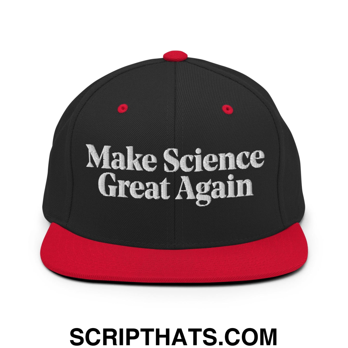 Make Science Great Again Embroidered Flat Bill Brim Snapback Hat Black Red