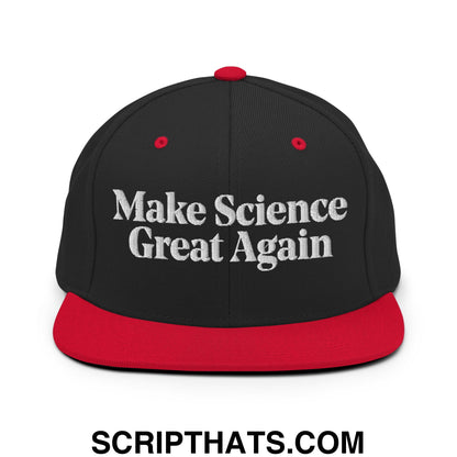 Make Science Great Again Embroidered Flat Bill Brim Snapback Hat Black Red