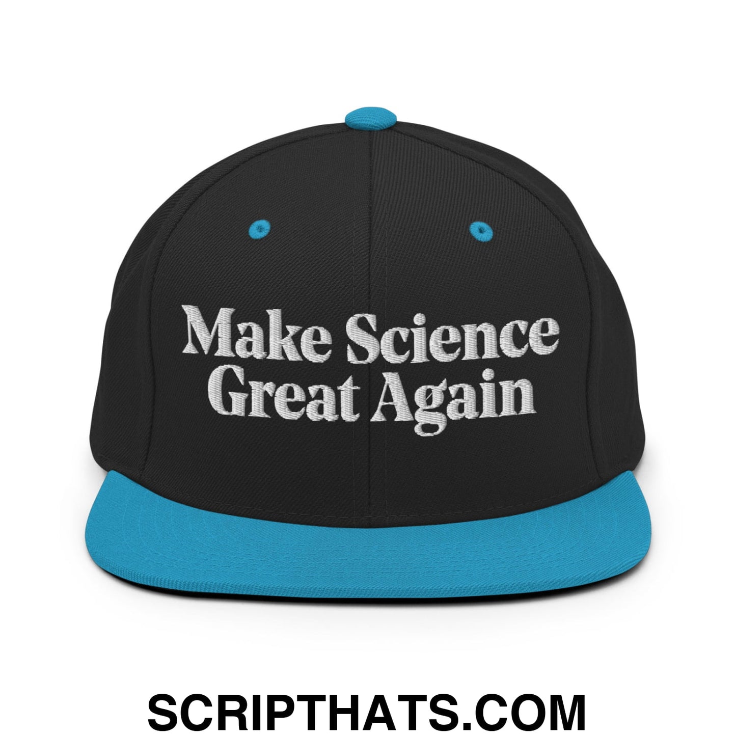 Make Science Great Again Embroidered Flat Bill Brim Snapback Hat Black Teal