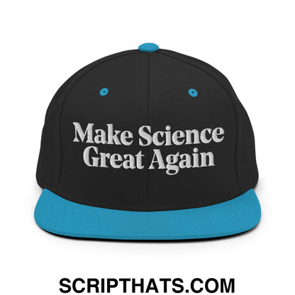 Make Science Great Again Embroidered Flat Bill Brim Snapback Hat Black Teal