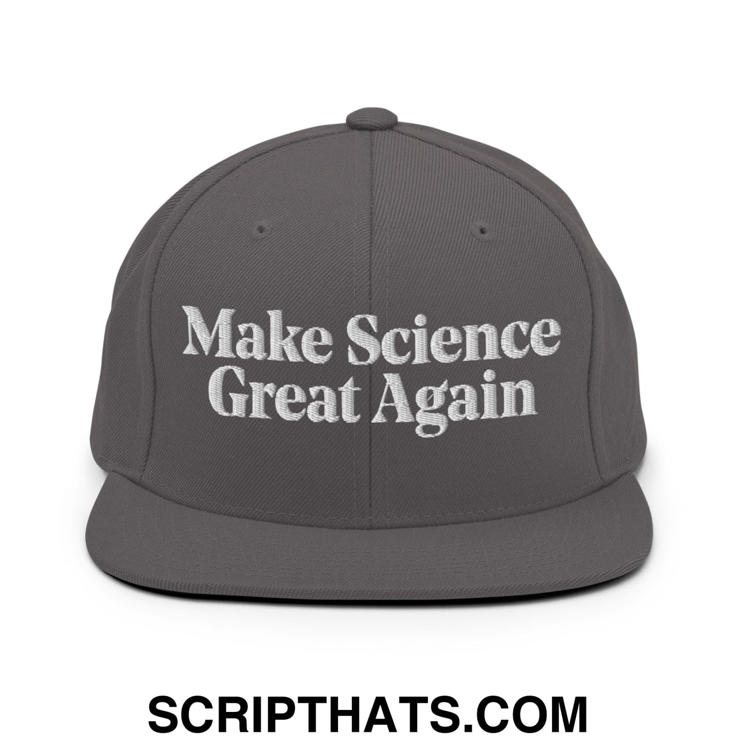 Make Science Great Again Embroidered Flat Bill Brim Snapback Hat Dark Grey