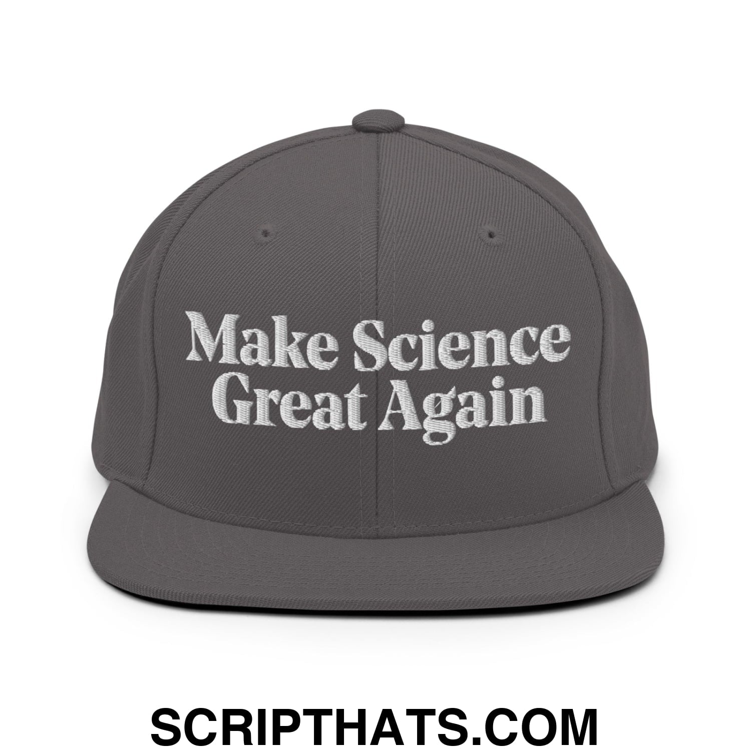 Make Science Great Again Embroidered Flat Bill Brim Snapback Hat Dark Grey