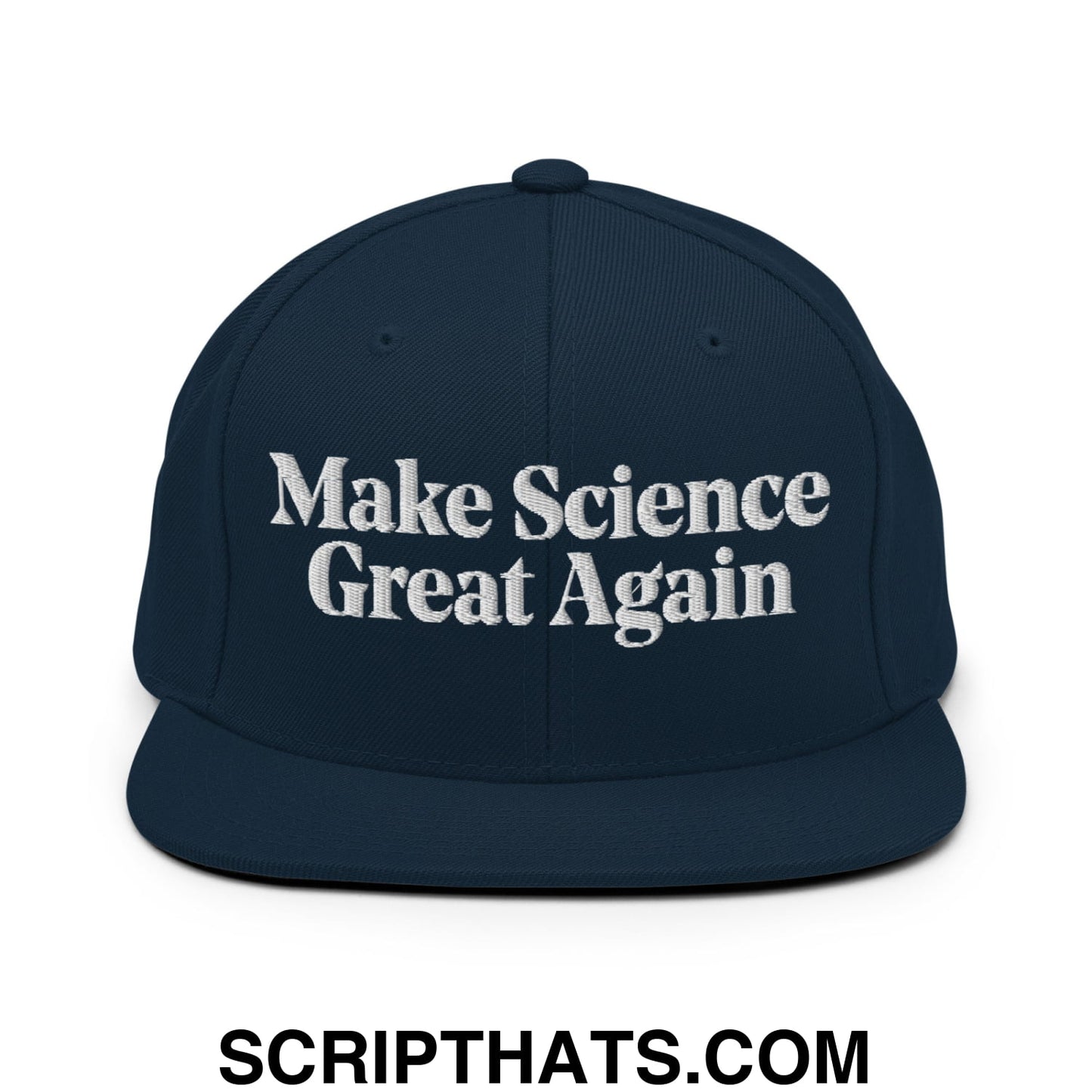 Make Science Great Again Embroidered Flat Bill Brim Snapback Hat Dark Navy