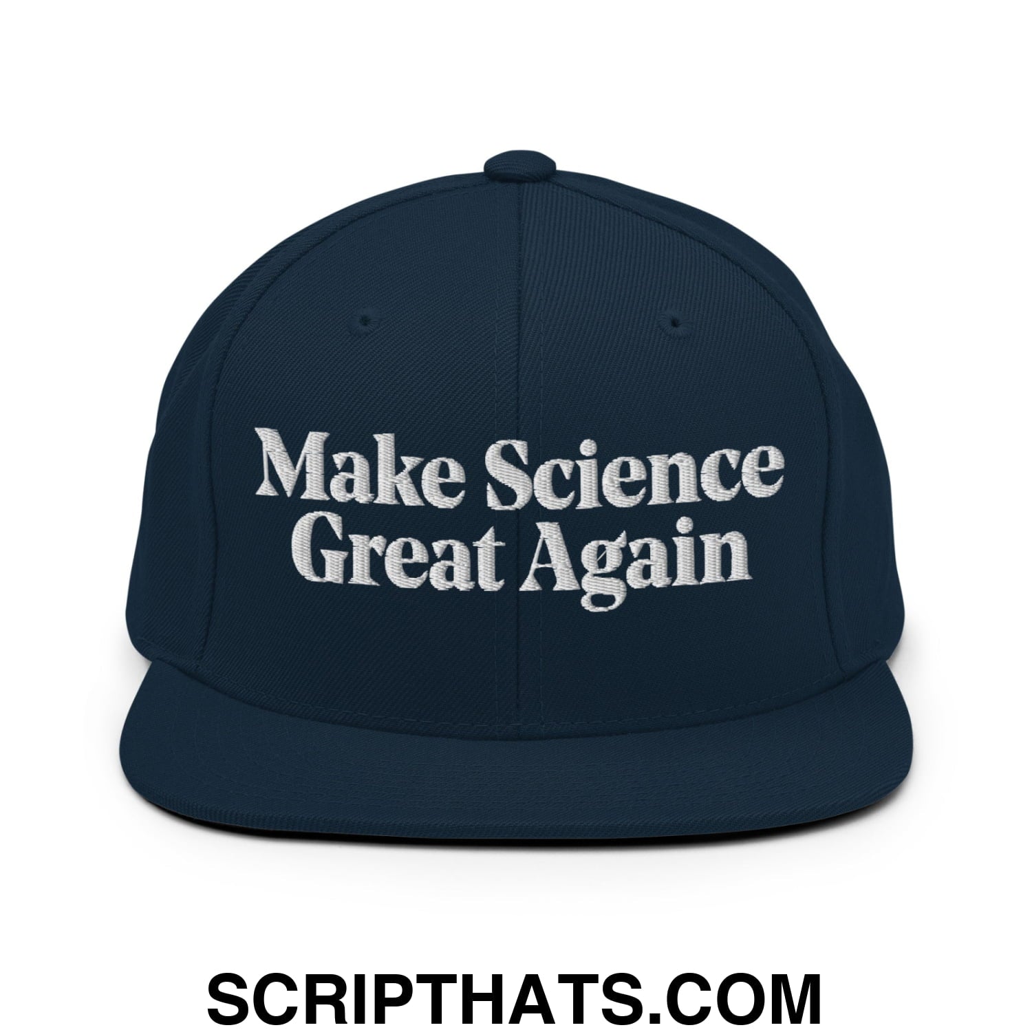 Make Science Great Again Embroidered Flat Bill Brim Snapback Hat Dark Navy