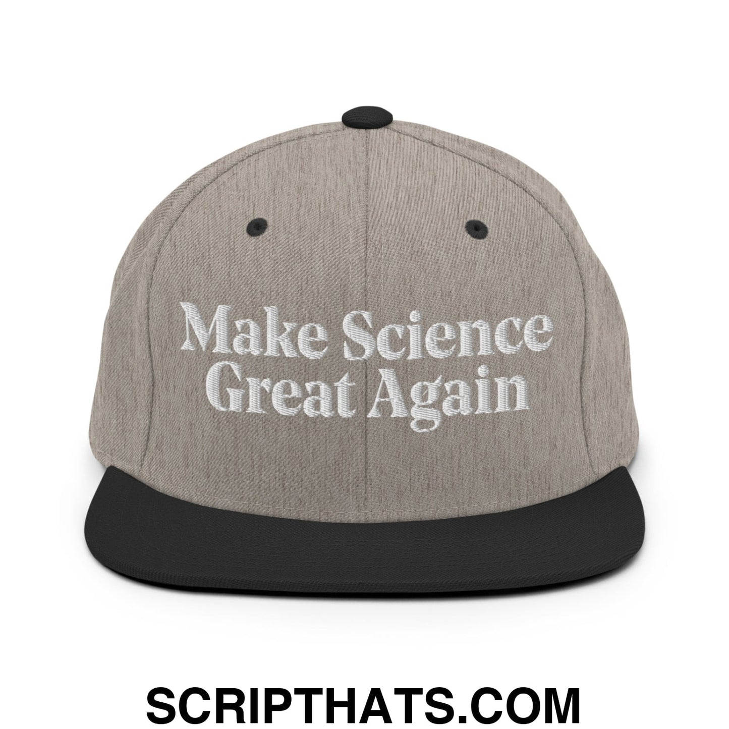 Make Science Great Again Embroidered Flat Bill Brim Snapback Hat Heather Black
