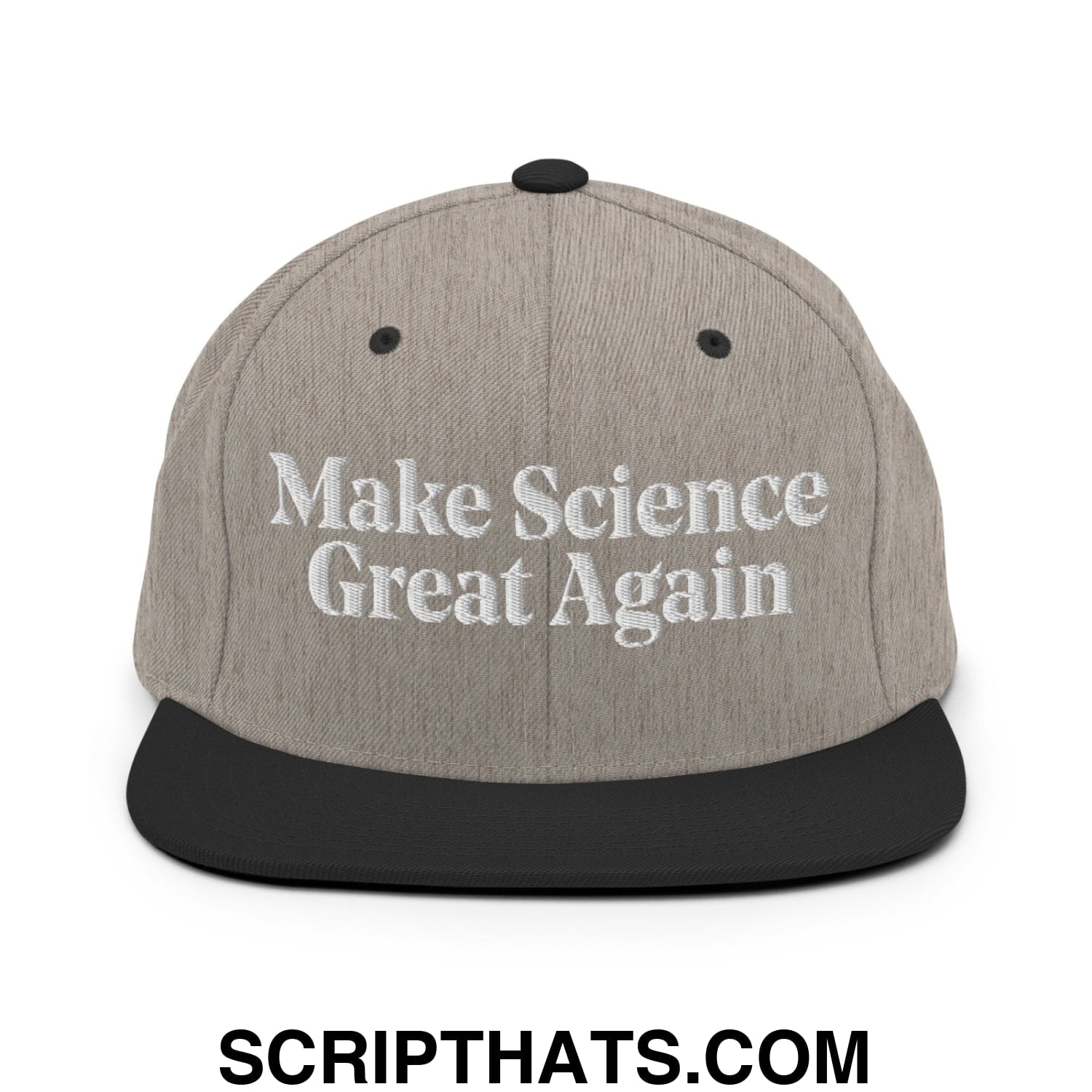 Make Science Great Again Embroidered Flat Bill Brim Snapback Hat Heather Black