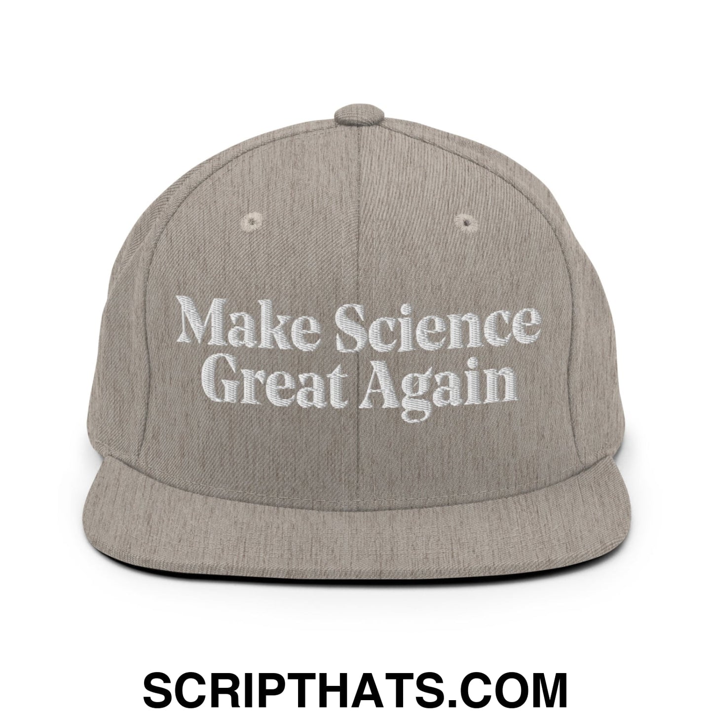 Make Science Great Again Embroidered Flat Bill Brim Snapback Hat Heather Grey