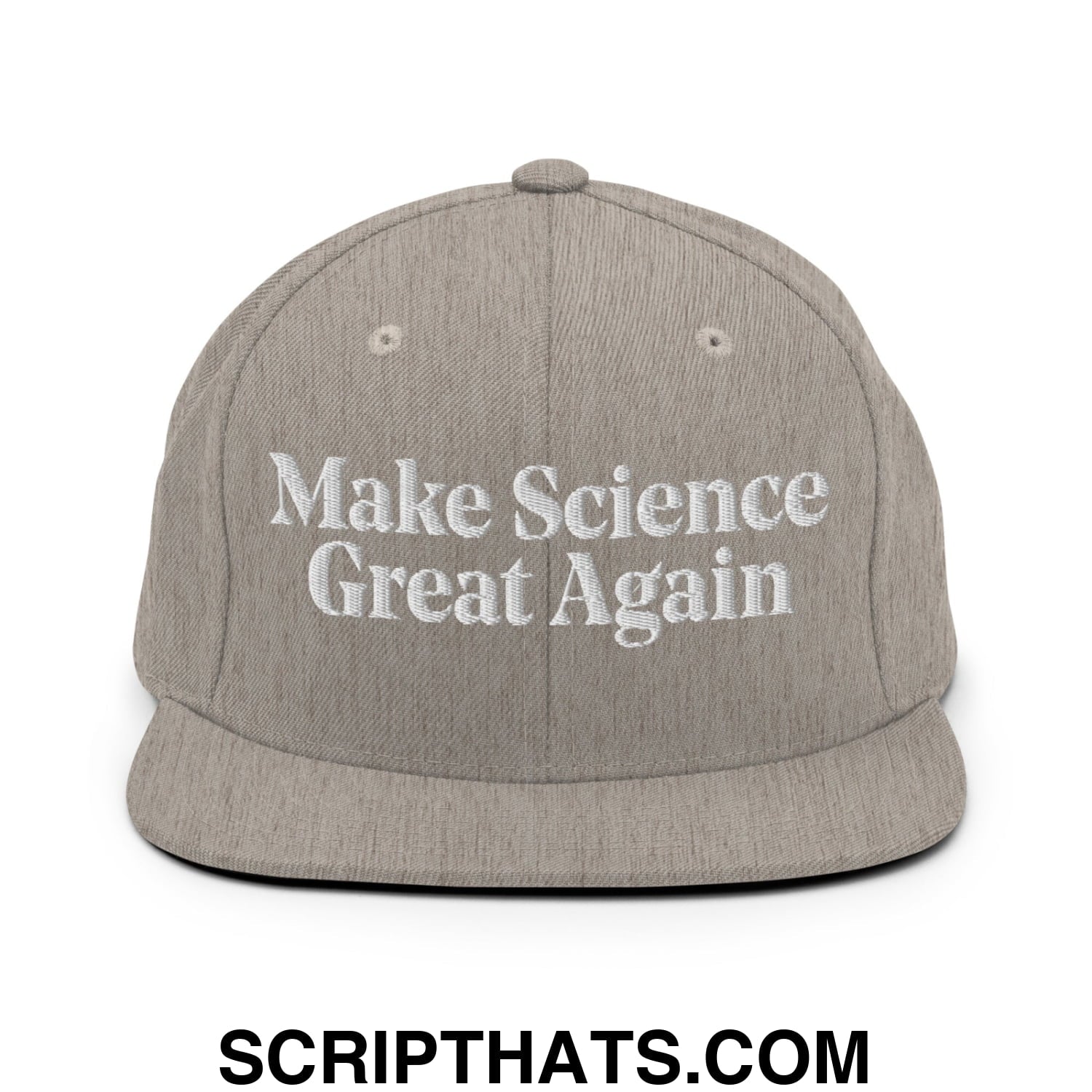 Make Science Great Again Embroidered Flat Bill Brim Snapback Hat Heather Grey