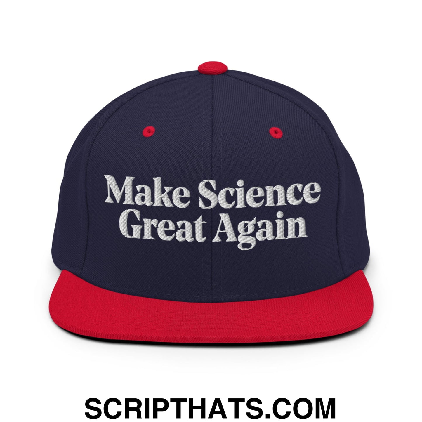 Make Science Great Again Embroidered Flat Bill Brim Snapback Hat Navy Red