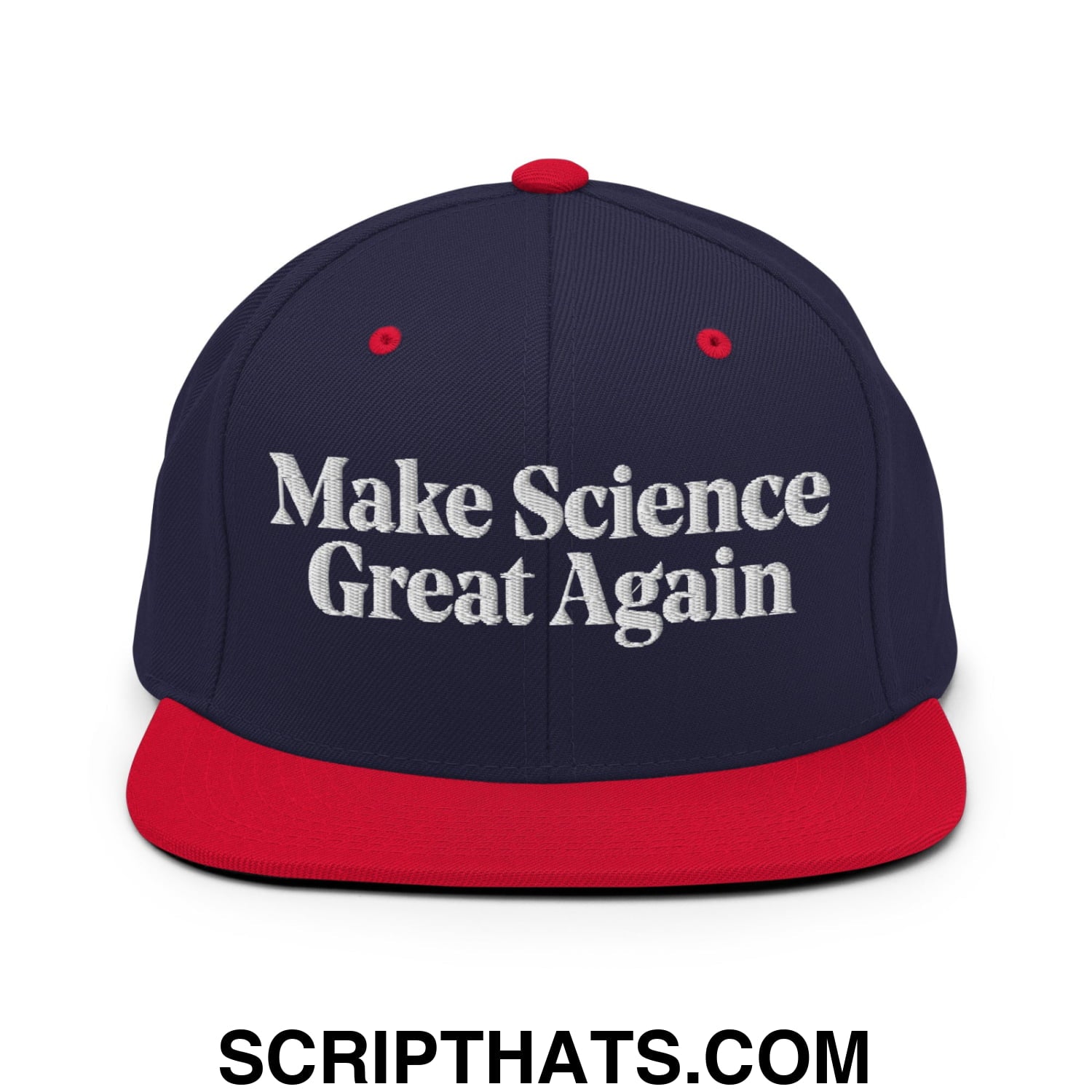 Make Science Great Again Embroidered Flat Bill Brim Snapback Hat Navy Red