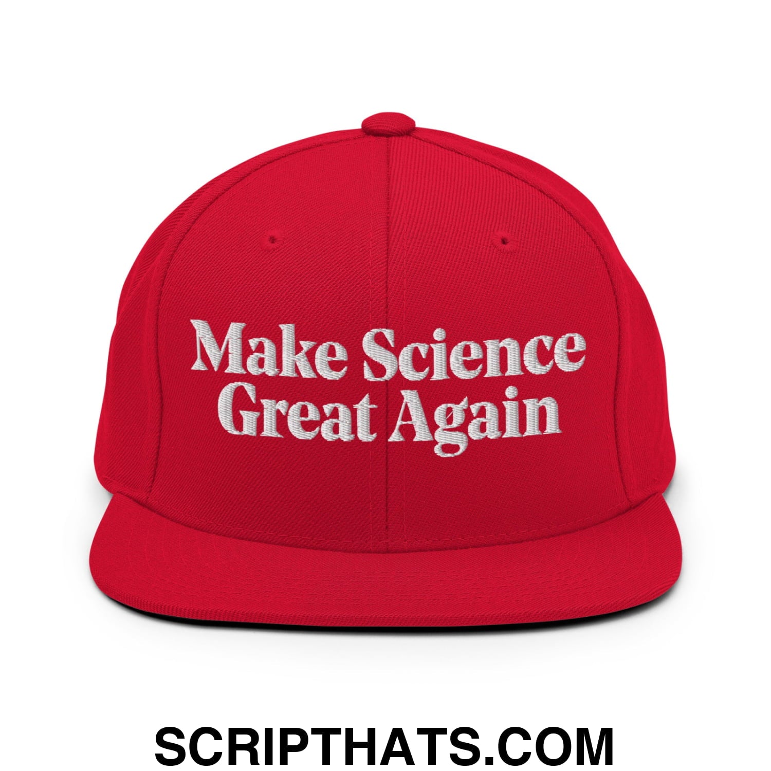 Make Science Great Again Embroidered Flat Bill Brim Snapback Hat Red