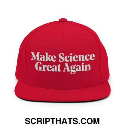 Make Science Great Again Embroidered Flat Bill Brim Snapback Hat Red