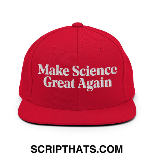 Make Science Great Again Embroidered Flat Bill Brim Snapback Hat Red