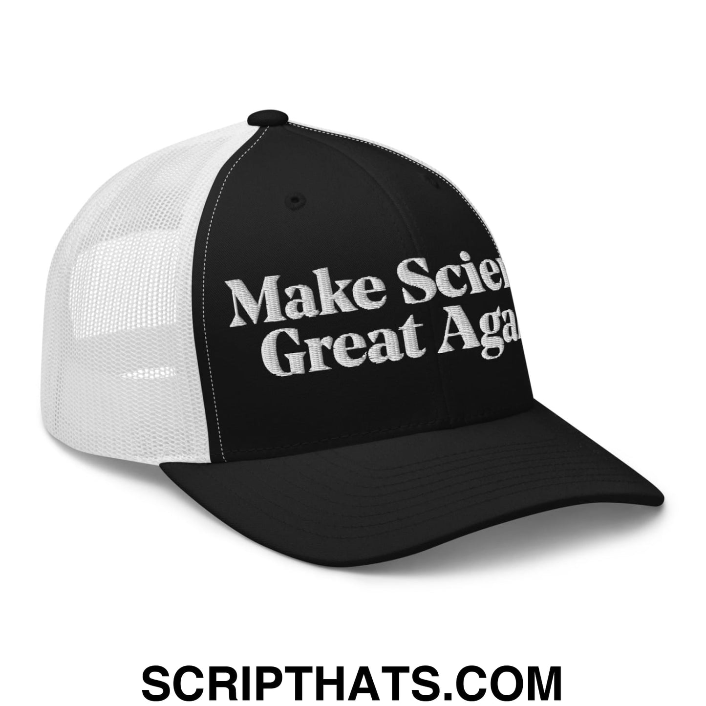 Make Science Great Again Embroidered Mesh Trucker Hat Black White