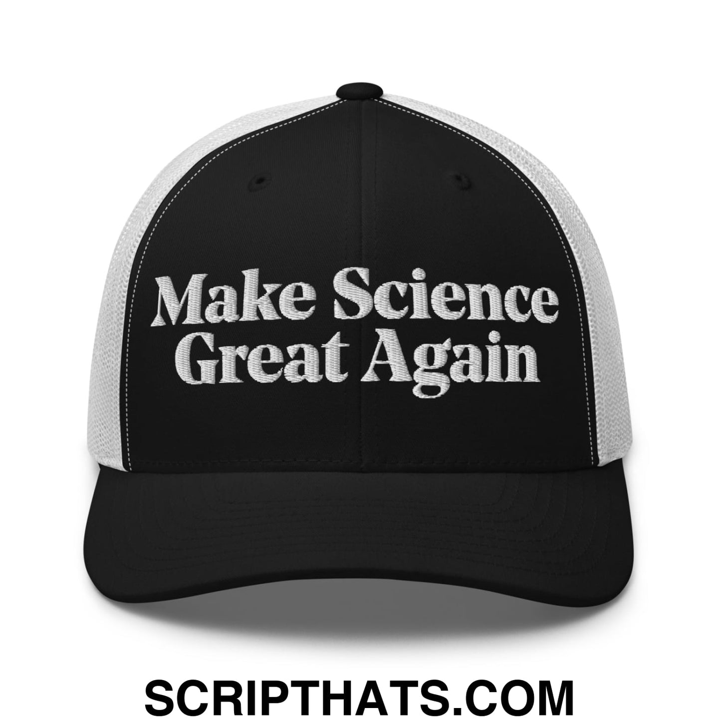 Make Science Great Again Embroidered Mesh Trucker Hat Black White