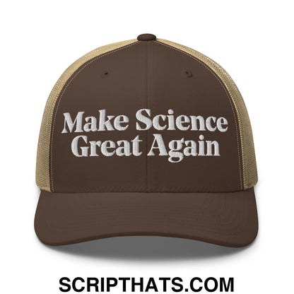 Make Science Great Again Embroidered Mesh Trucker Hat Brown Khaki