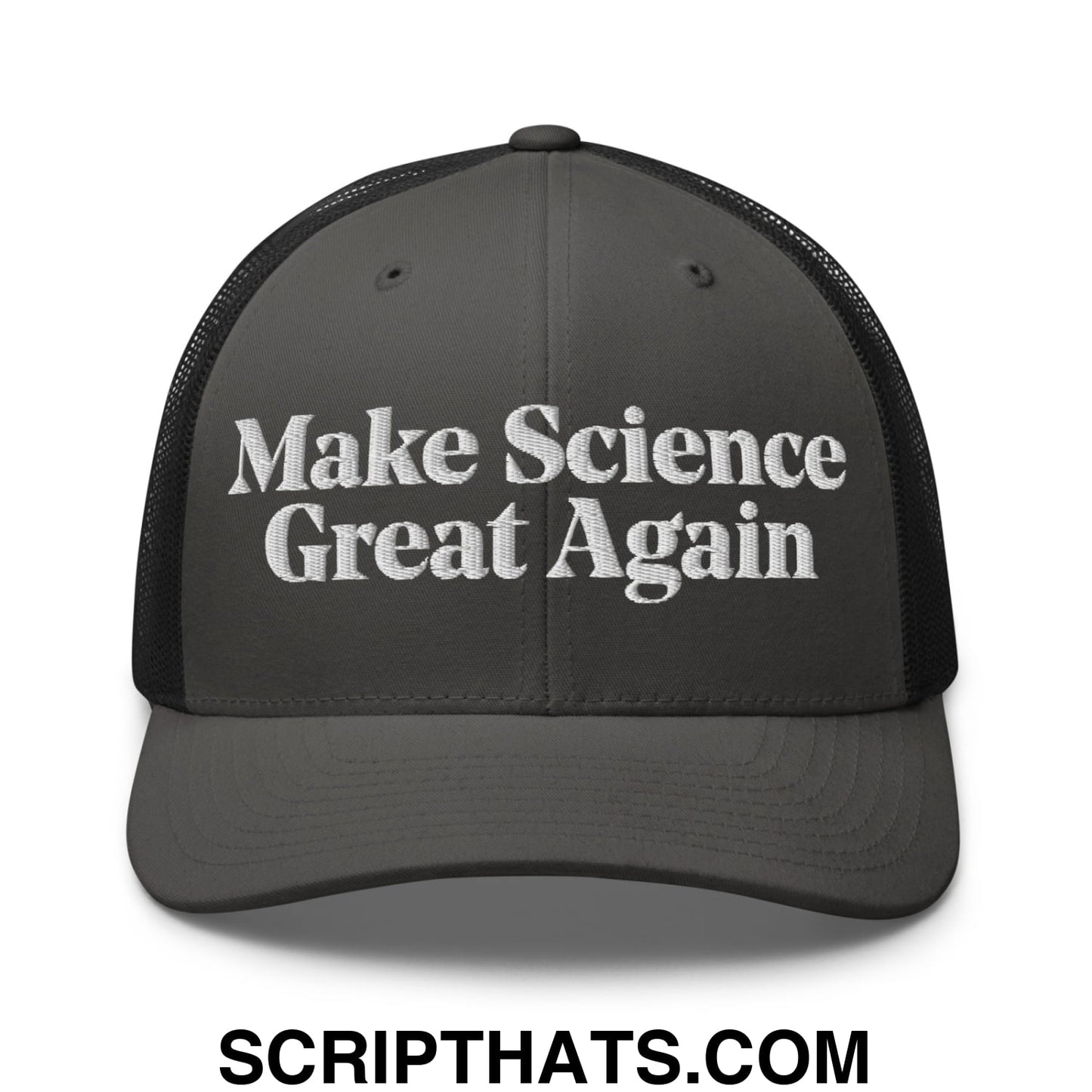Make Science Great Again Embroidered Mesh Trucker Hat Charcoal Black