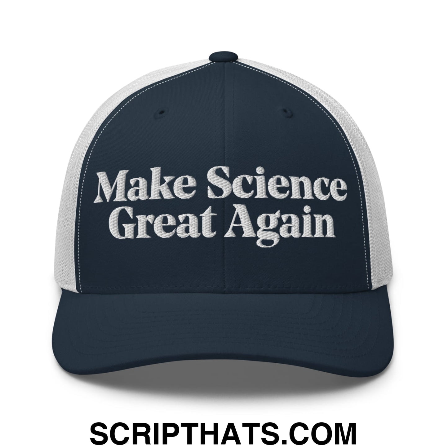 Make Science Great Again Embroidered Mesh Trucker Hat Navy White