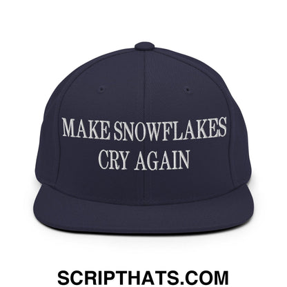 Make Snowflakes Cry Again Embroidered Flat Bill Brim Snapback Hat Navy