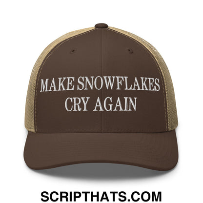 Make Snowflakes Cry Again Embroidered Mesh Trucker Hat Brown Khaki