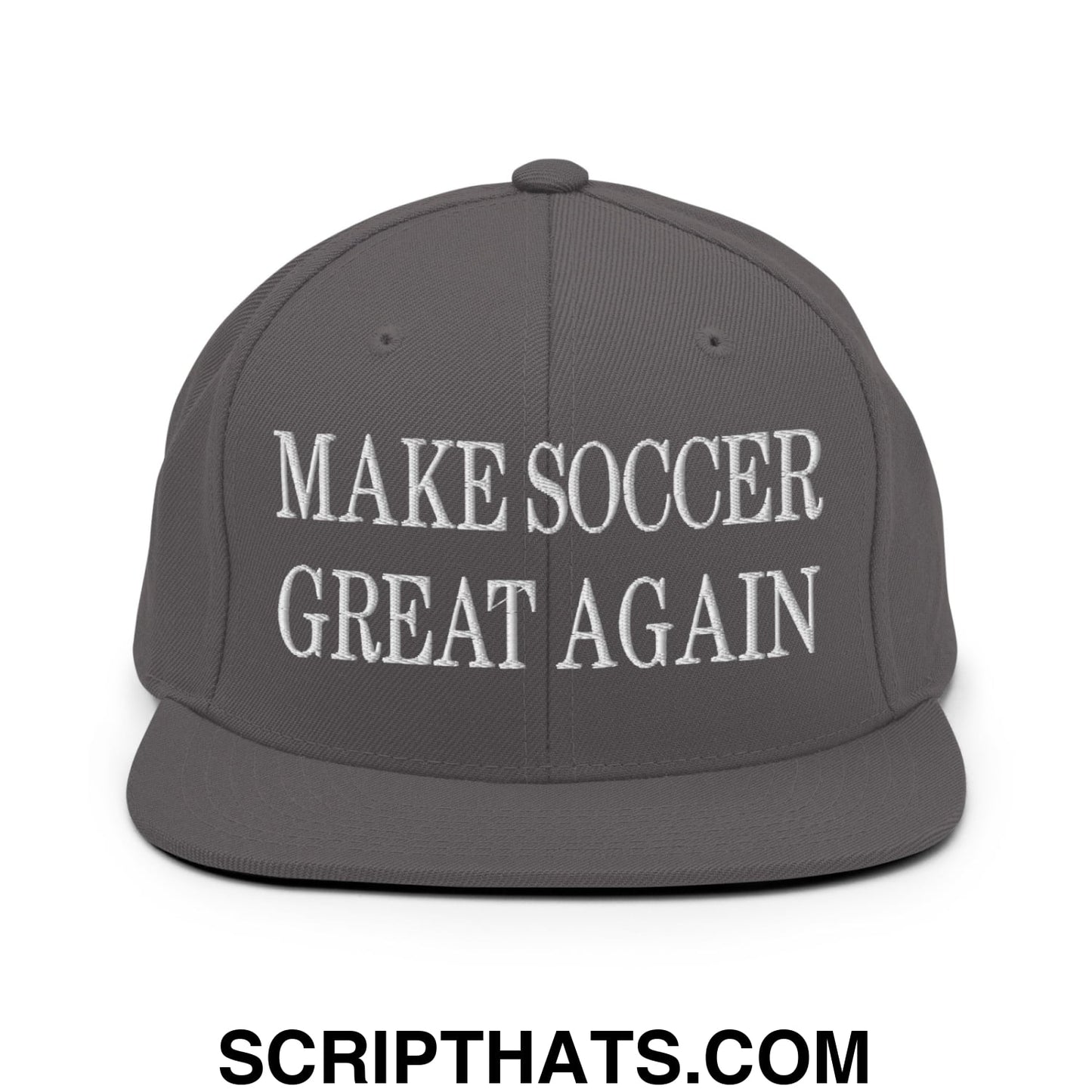 Make Soccer Great Again Embroidered Flat Bill Brim Snapback Hat Dark Grey