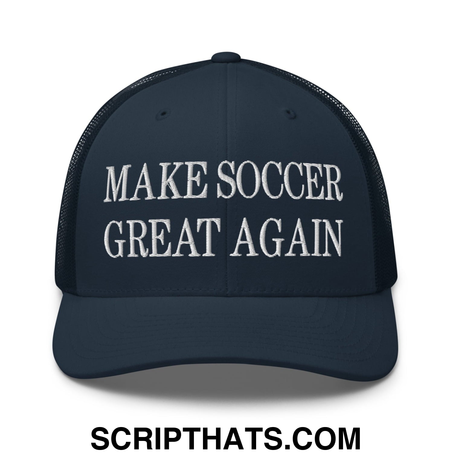 Make Soccer Great Again Embroidered Mesh Trucker Hat Navy